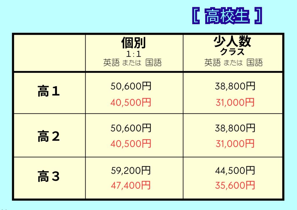 夏期講習料金・高校生