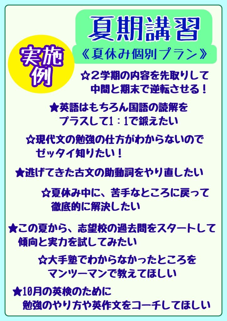 夏期講習・実施例